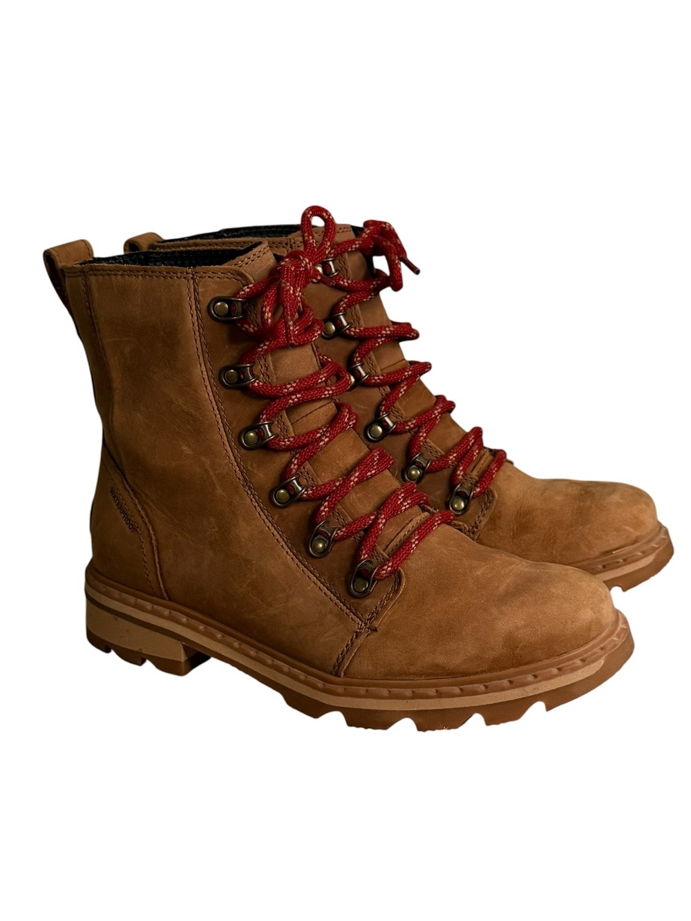Sorel Brown Lace-Up Hiking Boots with Red Laces